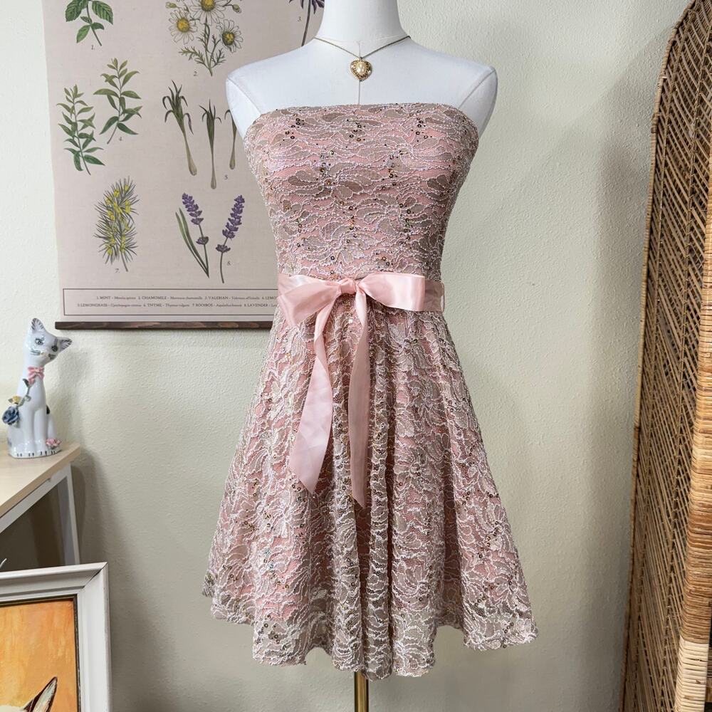 Lace Sequin Strapless Party Formal Dress Coquette Femme Fairy Dainty Princess S